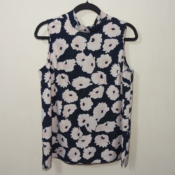 Ann Taylor Factory Tops - Ann Taylor Factory Floral Sleeveless Blouse Navy White Pink Women's Size Medium